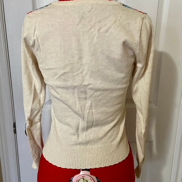 Vintage Repro Louie Lucie long sleeve cream cherry cardigan - Picture 3 of 3